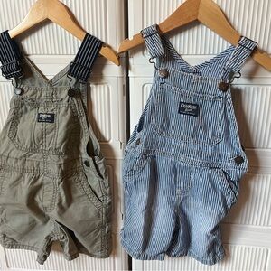 OshKosh B'gosh Olive and Blue Striped Overalls